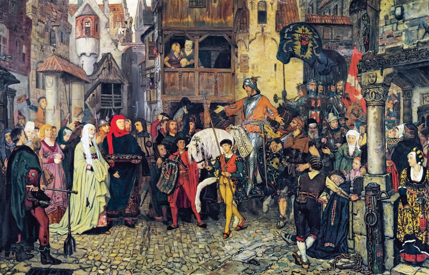 Sten Sture Starszy triumfalnie wjeżdża do Sztokholmu po zwycięstwie nad Duńczykami w 1471 r.; obraz Georga von Rosena, XIX w.