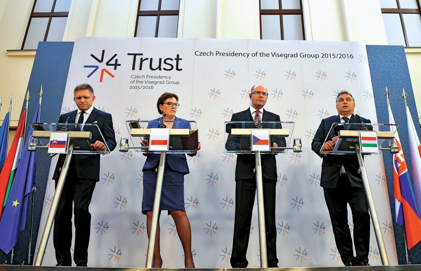 Tegoroczne spotkanie V4 w Pradze (od lewej): premier Słowacji Robert Fico, premier Ewa Kopacz, premier Czech Bohuslav Sobotka, premier Węgier Viktor Orban.
