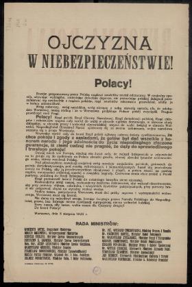 Odezwa Rady Ministrów z 5 sierpnia 1920 r. Ze zbiorów Biblioteki Narodowej