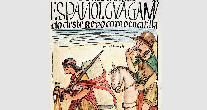 Ilustracja z kroniki Peruwiańczyka Felipe Huamana Pomy de Ayali (ok. 1535–1616), opisującej niesprawiedliwość rządów kolonialnych.