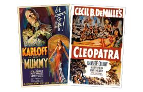 Plakaty do filmów „Mumia” Karla Freunda i „Kleopatra” Cecila DeMille’a.
