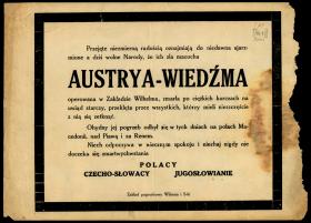 Plakat w formie klepsydry rozklejany na murach kościołów w Krakowie w 1918 r., ogłaszający śmierć monarchii.