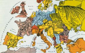 Satyryczny niemiecki rysunek na temat stosunków między państwami europejskimi w przededniu wybuchu wojny, 1914 r.