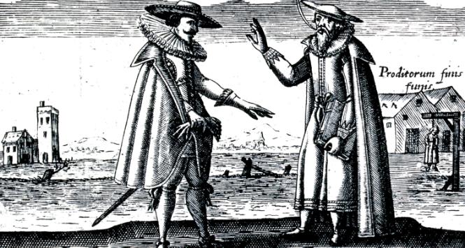 Rodrigo Lopes (z prawej) spiskuje z Hiszpanem w celu otrucia królowej. Ilustracja z epoki