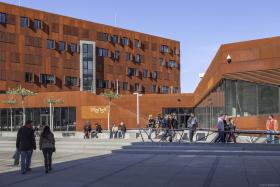 TC/D1: Teaching Center and DepartmentsThe Teaching Center was designed by Vienna-based architects BUSarchitektur ZT GmbH. The faсade of the Center is made of Corten weathering steel, which with time will form a protective, colored patina. Building D1 faces the LC and houses the Department of Global Business and Trade and six Research Institutes. The Mensa cafeteria, seating over 600 guests and featuring a unique roof garden, takes up the central, lower section.