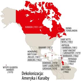 W nawiasach data odzyskania niepodległości przez kolonię/protektorat.