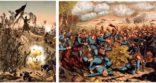Wojska pruskie i austriackie ramię w ramię w wojnie z Danią (1864 r.) i walczące przeciwko sobie w krwawej bitwie pod Sadową (1866 r.)
