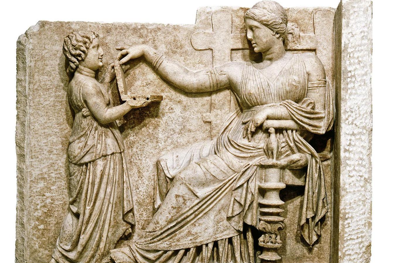 Zamożna Rzymianka i usługująca jej niewolnica. Marmurowy nagrobek, I w. p.n.e.