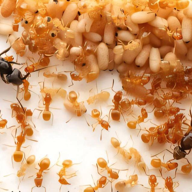 Pasożytnicza królowa mrówek (po lewej) wnika do gniazda niczym koń trojański i nakłania mrówki do zabicia królowej matki.