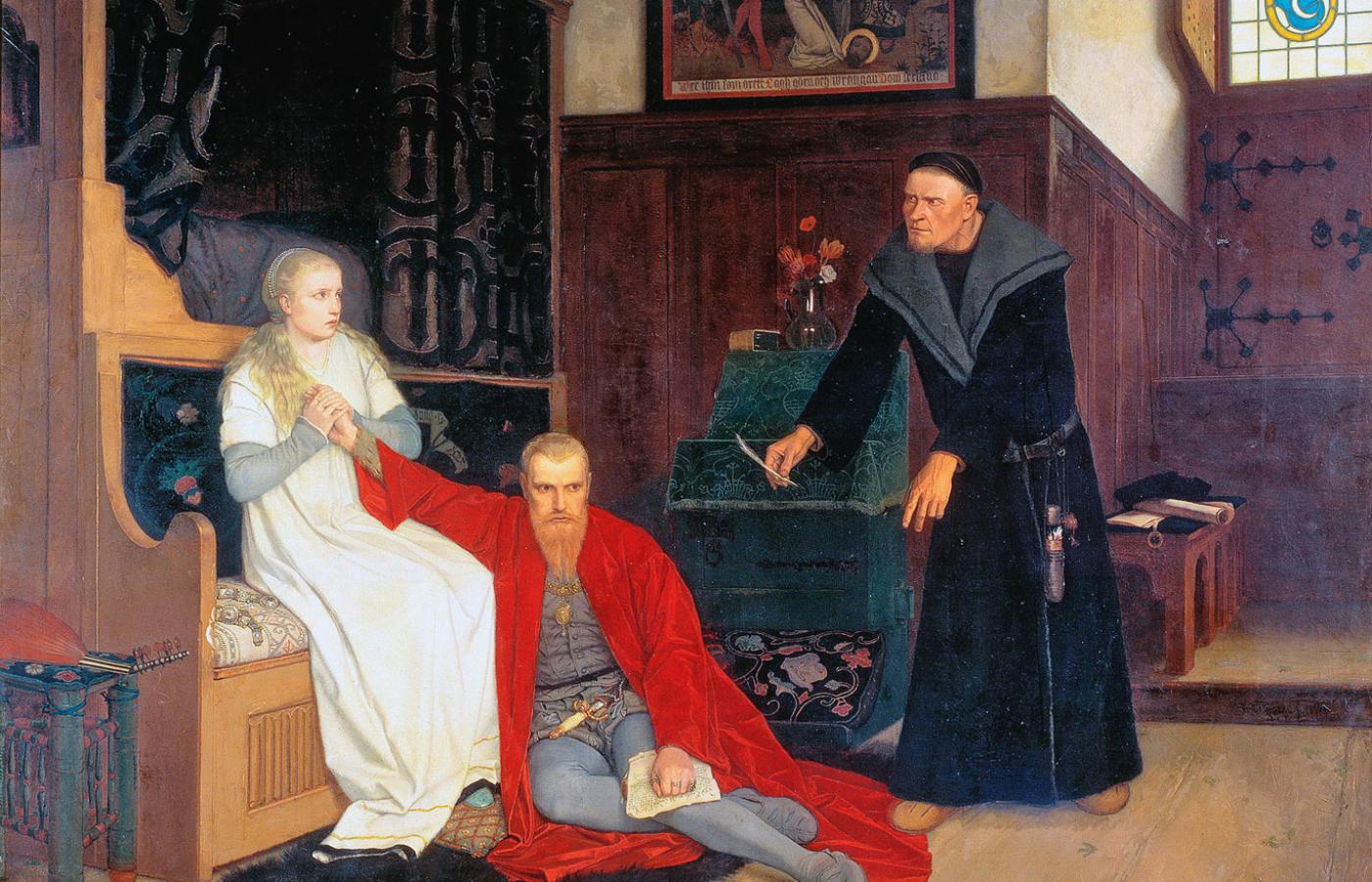 Eryk XIV z żoną Karin Månsdotter podczas jednego z ataków choroby; obraz Georga von Rosena, XIX w.