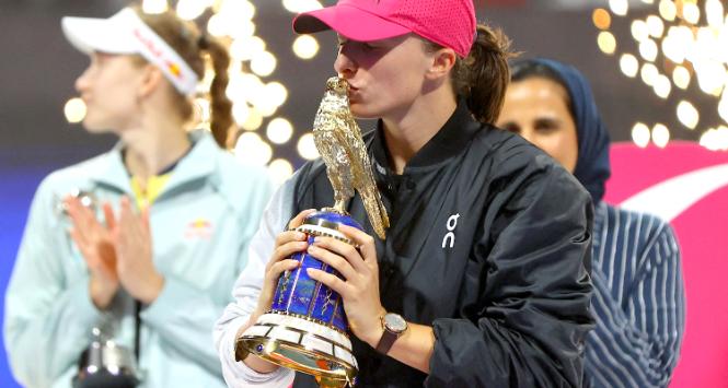 Iga Świątek wygrała turniej WTA w Doha po raz trzeci a rzędu. 17 lutego 2024 r.