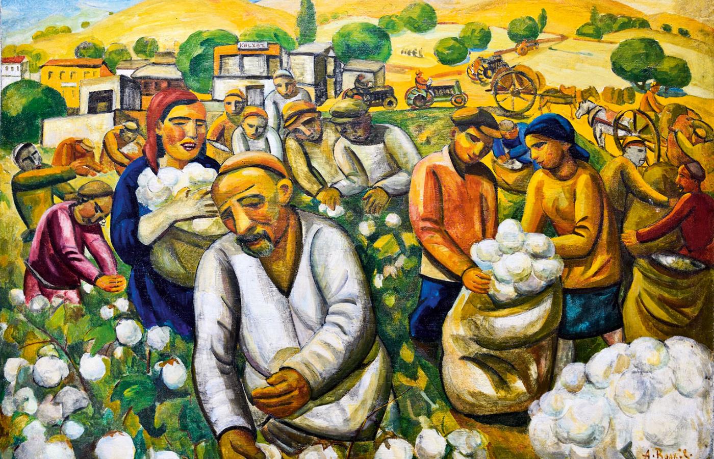 „Zbieranie bawełny”, obraz A.N. Wołkowa (1931), ze zbiorów muzeum Igora Sawickiego.