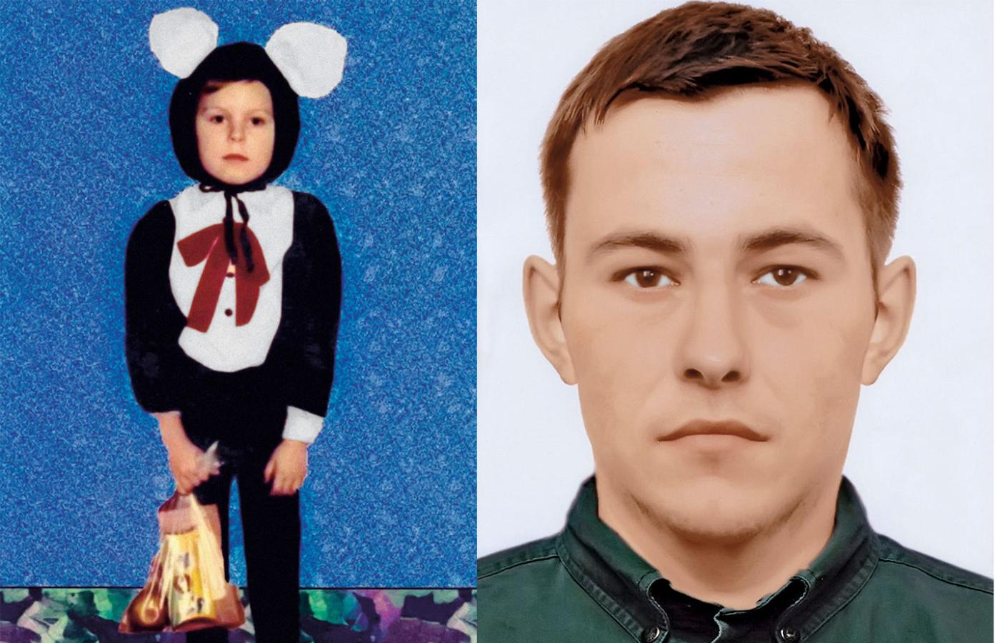 Portret progresywny zaginionego w wieku czterech lat Tomka Cichowicza. Z lewej: mały Tomek.