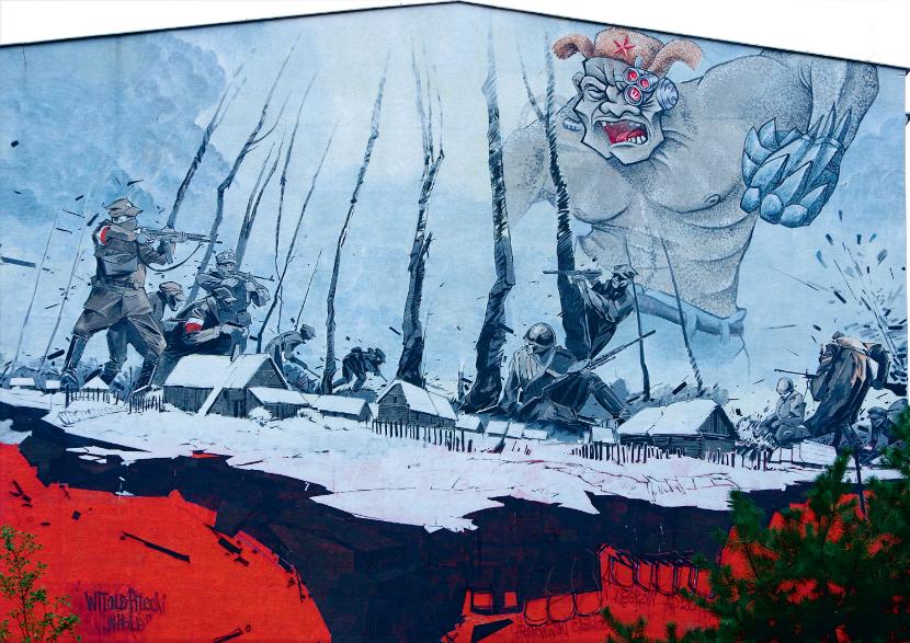 Mural Rafała Roskowińskiego poświęcony żołnierzom wyklętym (ul. Pileckiego na warszawskim Ursynowie).