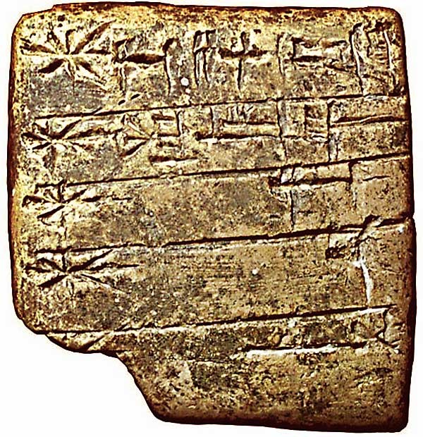 Tabliczka sumeryjska, ok. 2400 rok p.n.e. Źródło: Wikipedia.