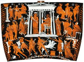 Waza z okresu klasycznego z postaciami władców i sędziów Hadesu.