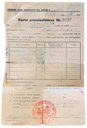 Dokumenty przesiedleńcze rodziny Bogdana z 1947 r.