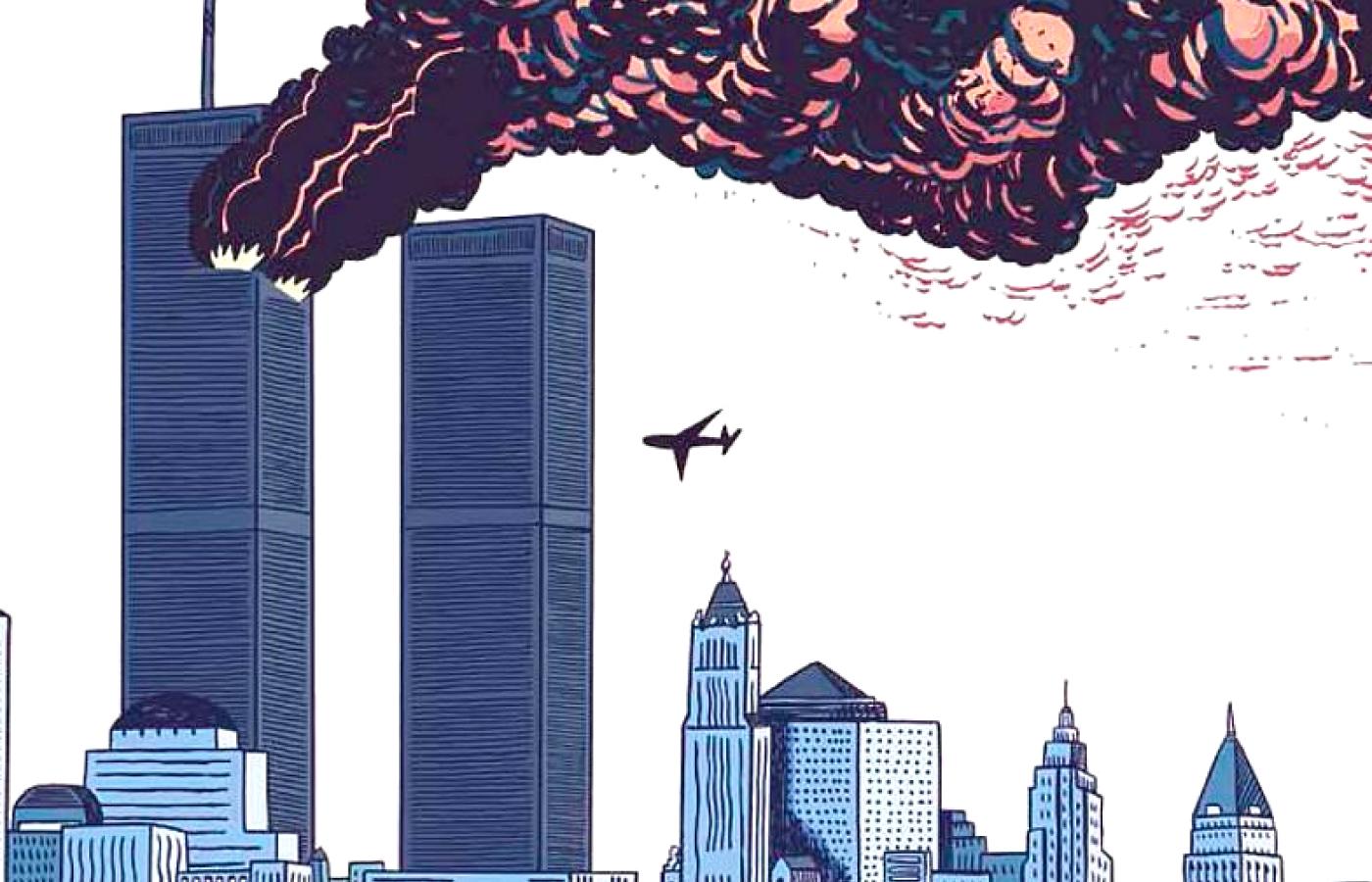 Karta z komiksu „11 września 2001. Dzień, w którym runął świat” Baptiste’a Bouthiera i Héloïse Chochois.