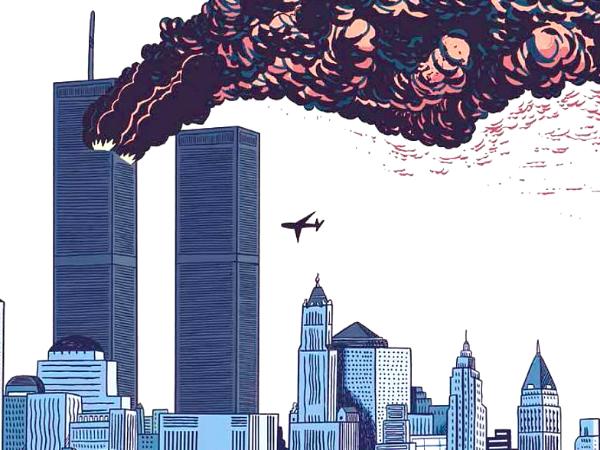 Karta z komiksu „11 września 2001. Dzień, w którym runął świat” Baptiste’a Bouthiera i Héloïse Chochois.