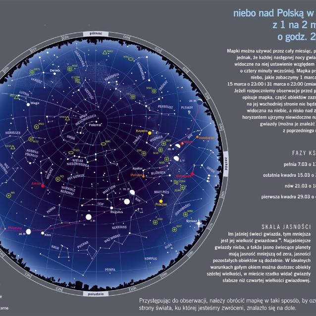 Niebo nad Polską w nocy z 1 na 2 marca o godz. 24:00.