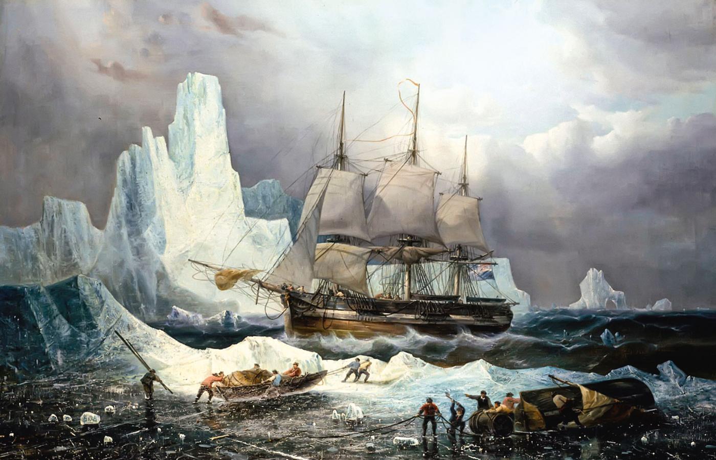 Statek „Erebus” w lodowej pułapce; obraz François-Etienne’a Musina, 1846 r.