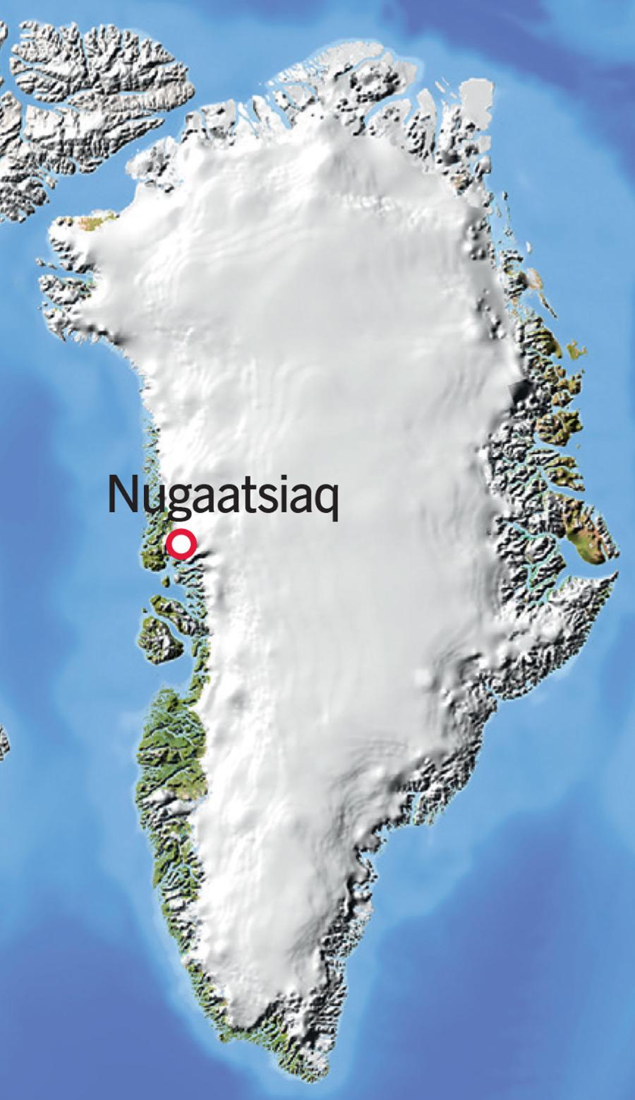 Mapa Grenlandii i lokalizacja osiedla Nugaatsiaq.