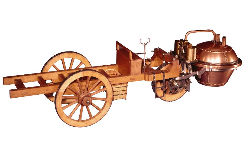 Model ciągnika artyleryjskiego z kotłem parowym Nicolasa-Josepha Cugnota.