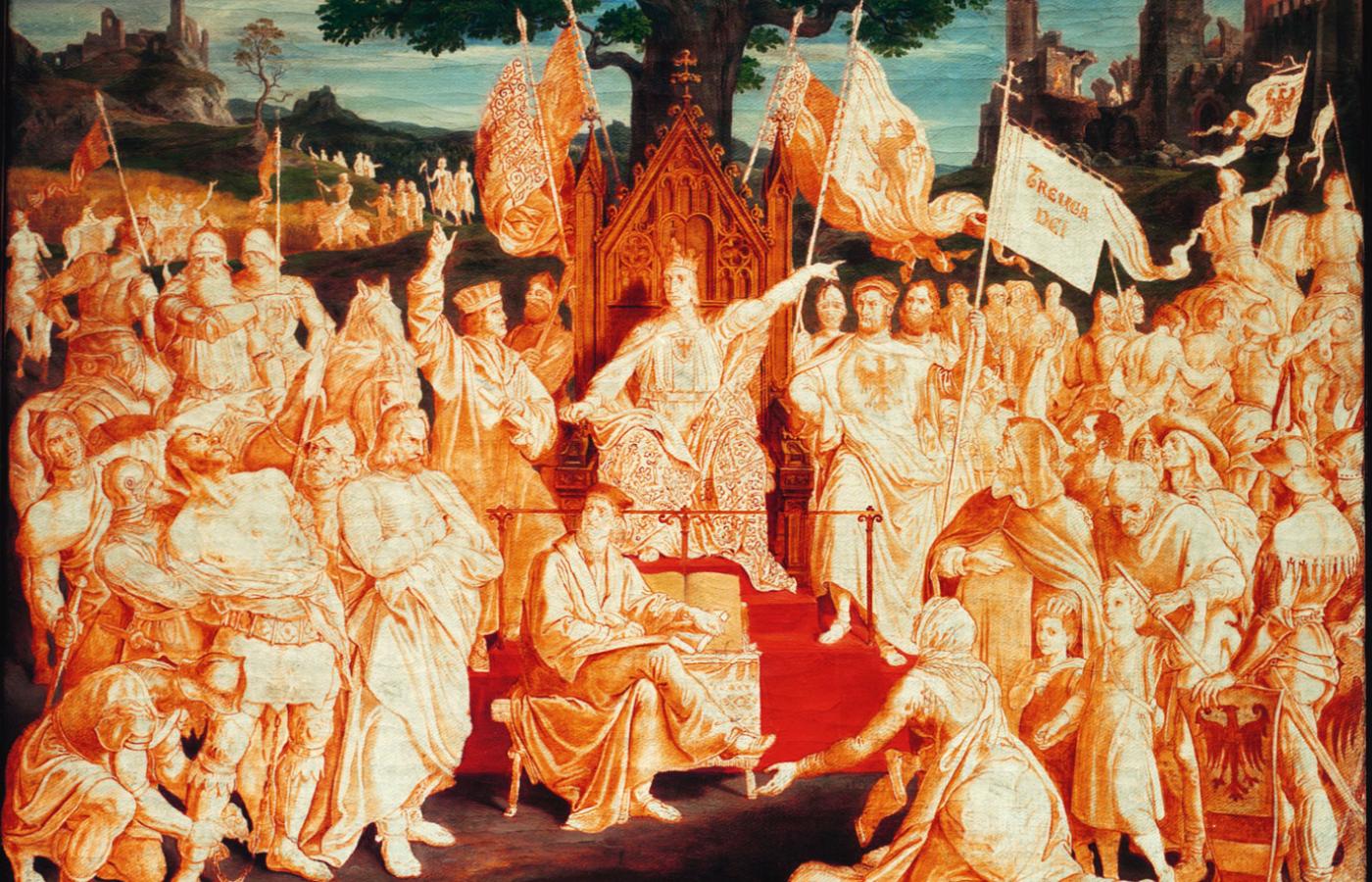 Ustanowienie pokoju ziemskiego jako sposobu zażegnania konfliktów przez króla Rudolfa Habsburga (1218–91), niedokończony obraz z XIX w.