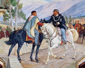 Spotkanie Garibaldiego z królem Wiktorem Emanuelem II w Teano - obraz z XIX w.