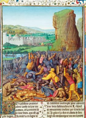 Zwycięstwo Izraelitów nad Filistynami - grafika średniowieczna.