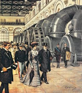 Królewska wizyta w największej wówczas hydroelektrowni w Europie, Vizzola Ticino, Lombardia, Włochy, 1901 r.