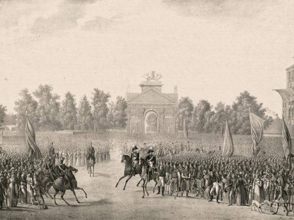 Wjazd Aleksandra I do Warszawy, 1815 r., grafika Ludwika Horwarta.