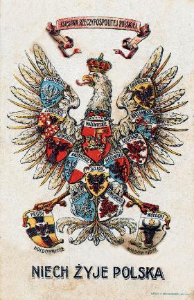 Pocztówka patriotyczna z wykazem „Księstw Rzeczypospolitej Polskiej”, 1920 r.