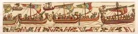 Wyprawa Wilhelma, księcia Normandii, do Anglii w 1066 r., barwny haft na tkaninie z Bayeux