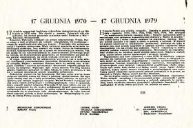 Ulotka z grudnia 1979 r., kolportowana w dziewiątą rocznicę wydarzeń na Wybrzeżu.