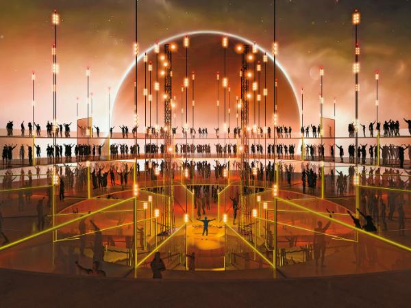 Projekt Evolve (postcovidowy klub nocny) libańskiego biura architektonicznego Rabih Geha Architects. Praca prezentowana podczas wystawy „Shape of Things to Come” w ramach Dubai Design Week.