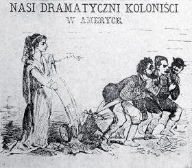 Satyra z „Kuriera Świątecznego” przedstawiająca Helenę Modrzejewską i jej przyjaciół w Kalifornii, 1876 r.