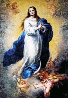 Oryginalny obraz Bartolomé Estebana Murilla „Maryja Niepokalanie Poczęta”.