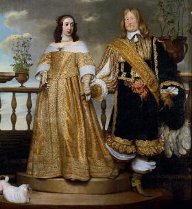 Portret kanclerza szwedzkiego Magnusa Gabriela de la Gardie (z żoną Marią Eufrozyną), który potwierdzał ugodę Szwedów z Radziwiłłami w Kiejdanach, Hendrick Munnichhoven, 1653 r.
