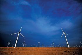 Chińska farma wiatrowa w prowincji Gansu.