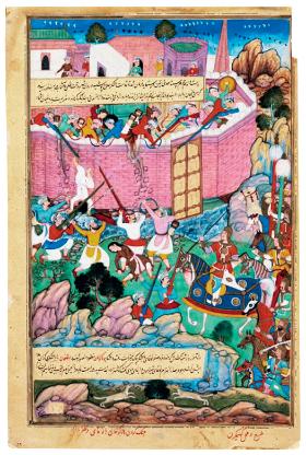 Oblężenie środkowoazjatyckiej twierdzy przez Chazarów; miniatura średniowieczna.