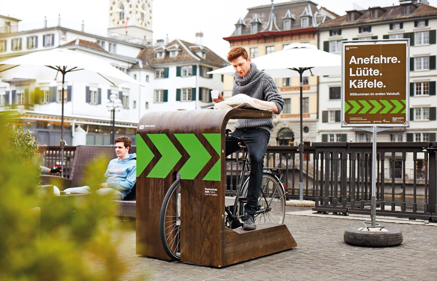 Velokafi - niezwykła ławka dla szwajcarskich rowerzystów.