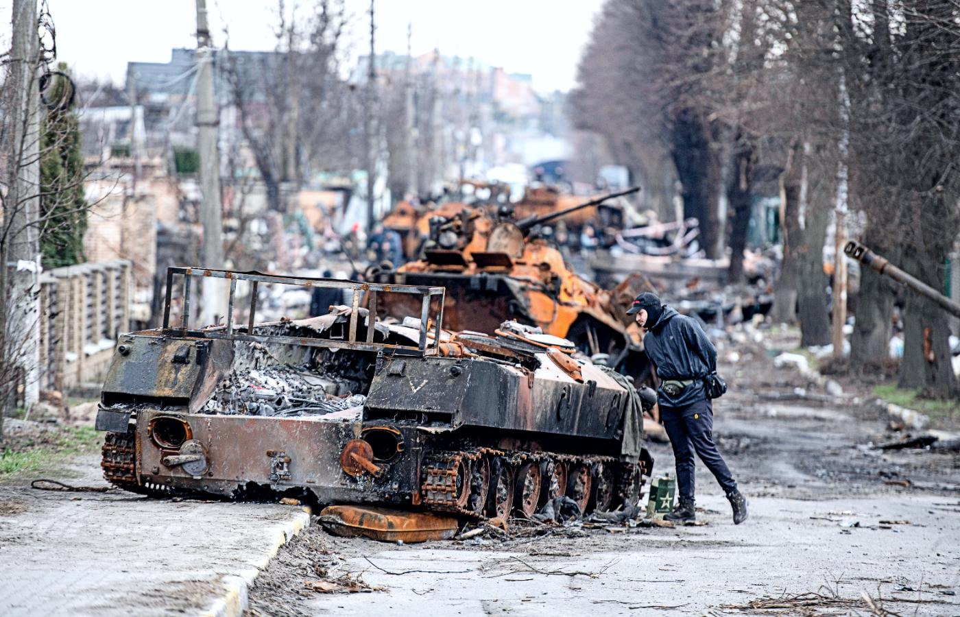 Zniszczone rosyjskie czołgi. Irpień, 6 kwietnia 2022 r.
