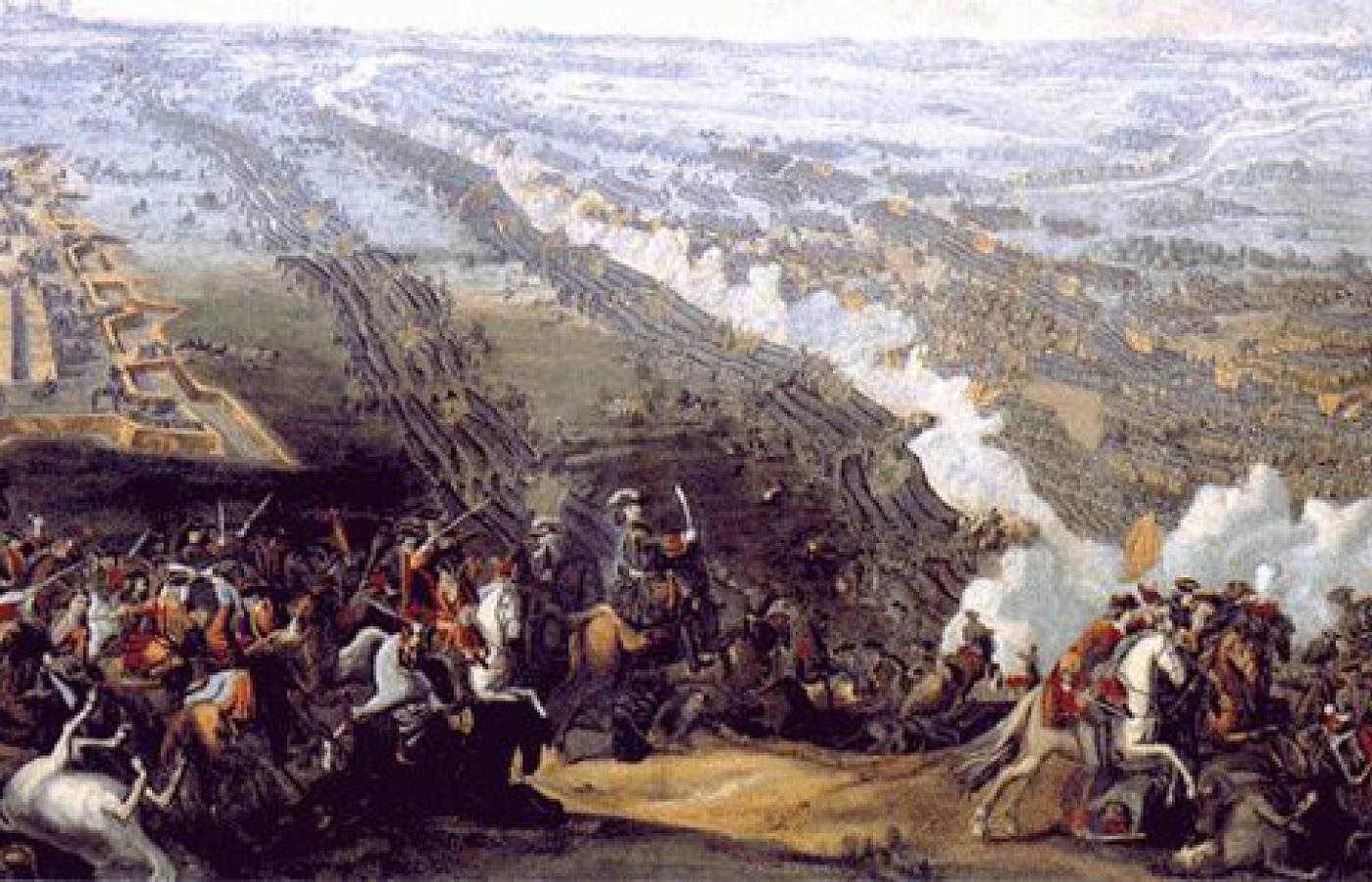 Bitwa pod Połtawą pędzla Denisa Martensa młodszego z 1726 r. Źródło: Wikipedia
