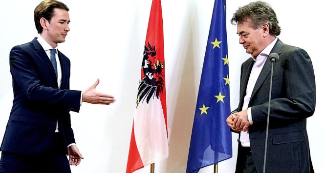 Kanclerz Austrii Sebastian Kurz i lider Zielonych Werner Kogler