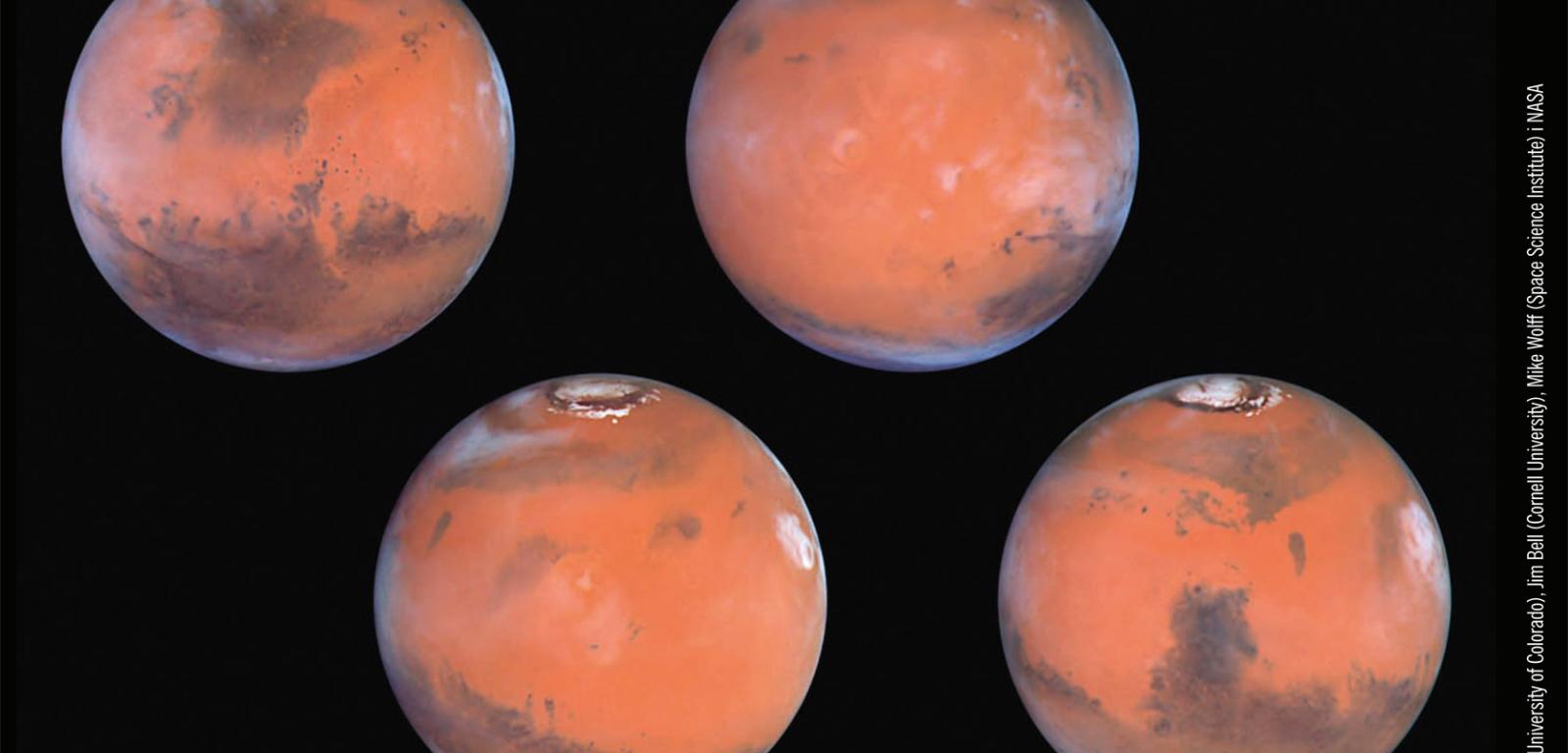 Mars w opozycji z 1999 r. okiem teleskopu Hubble’a.