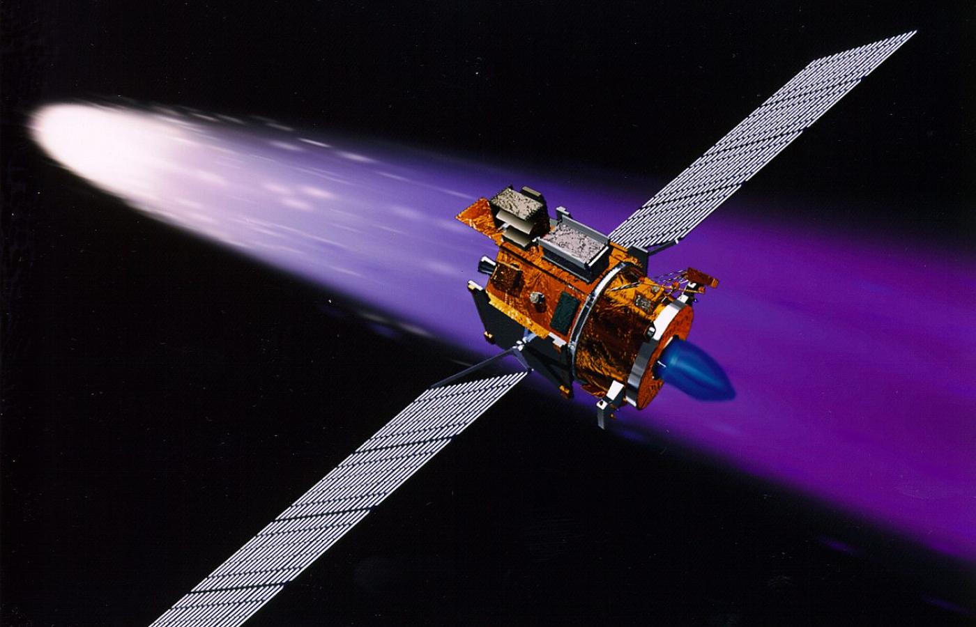 Napędzana silnikiem jonowym sonda Deep Space 1 zbliża się do komety 19P Borrelly. Misja została zakończona w 1999 r.