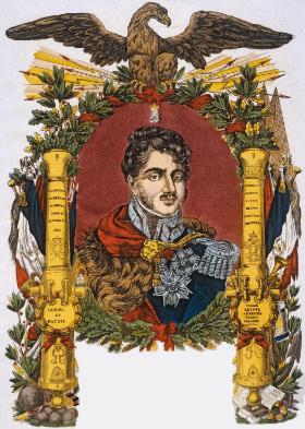 Portret księcia Józefa Poniatowskiego w stroju napoleońskiego generała, litografia.
