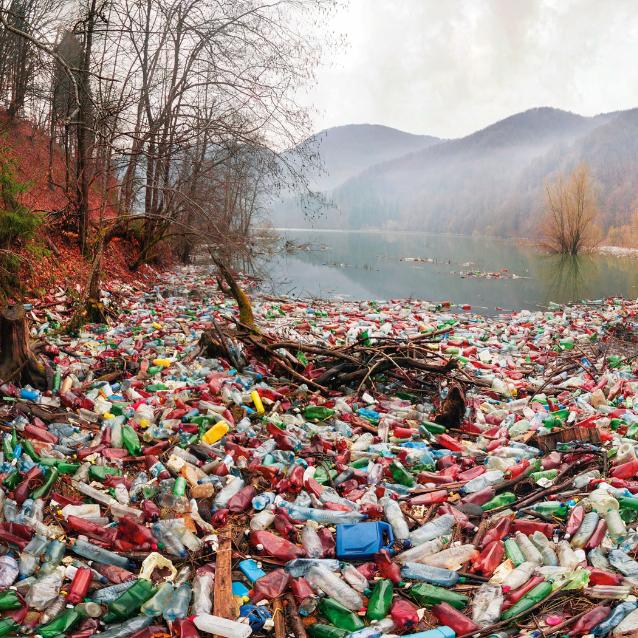 Wysypisko plastikowych odpadów na brzegu jednej z rzek w Karpatach.