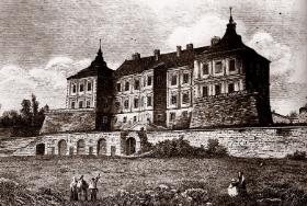 Pałac Stanisława Koniecpolskiego w Podhorcach, rycina Edwarda Gorazdowskiego z XIX w.